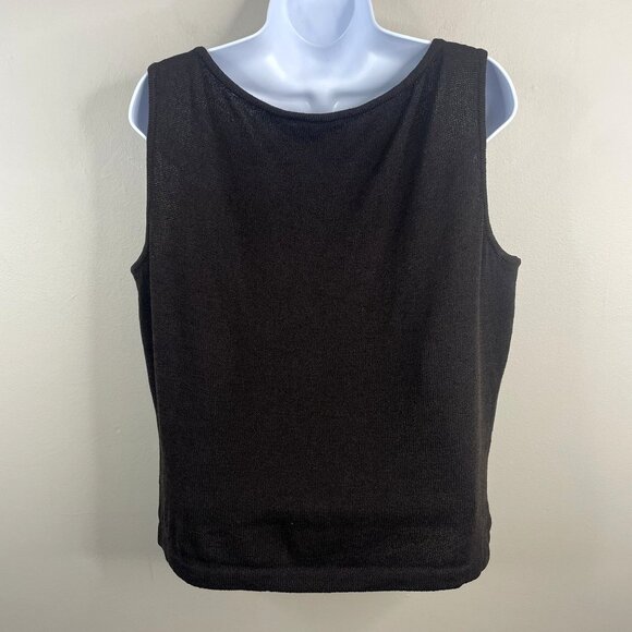 St John Santana Knit Sleeveless Tank Top Large Chocolate Brown Neutral Layering - Picture 2 of 6